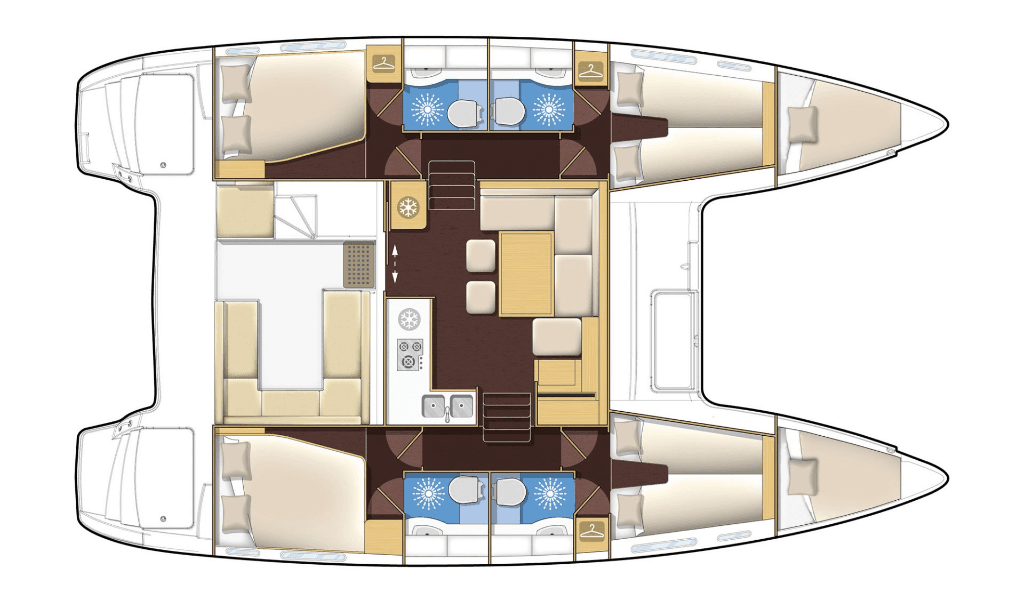 Lagoon 400 S2 Catamaran Deck Plan & Cabin Layout