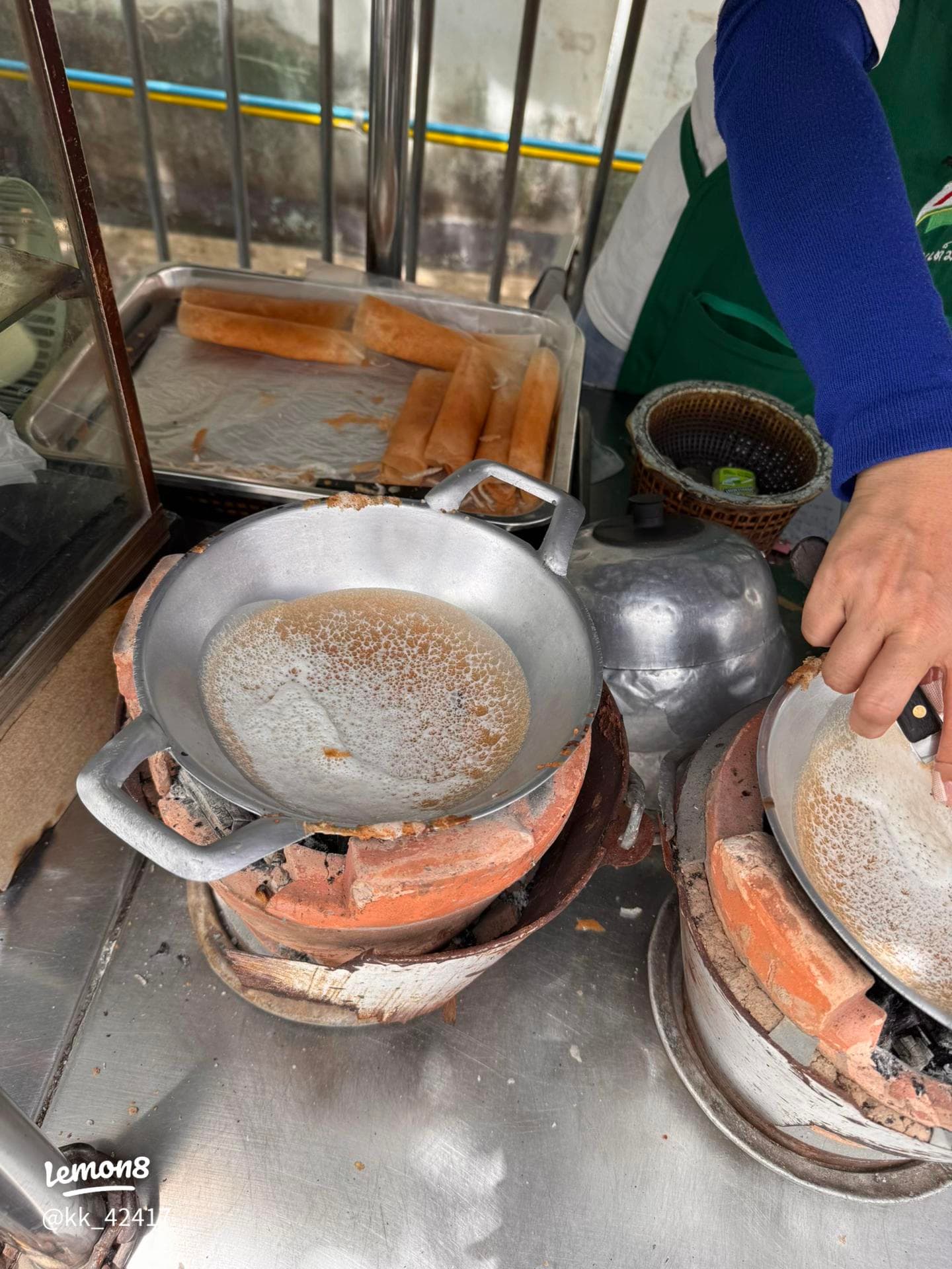 Fresh coconut batter poured and swirled in a continuous 360-degree rhythm